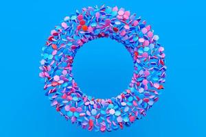 3D illustaration of a   pink and blue  torus. Fantastic cell. Simple geometric shapes photo