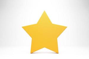 Big yellow shiny star with soft shadow on white background . photo
