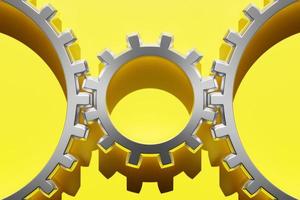 3D illustration, close up of bearings, cogwheel  for industry   on  yellow isolated background. Part of the car photo