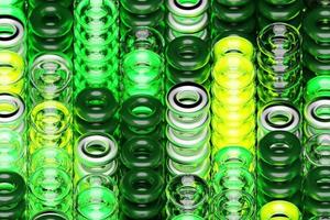 3d illustration of rows of   green torus .Set of  toruses  on monocrome background, pattern. Geometry  background photo