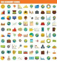 100 conjunto de iconos de economía, estilo plano vector