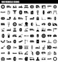 100 vehicle icon set, simple style vector