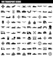 100 conjunto de iconos de transporte, estilo simple vector