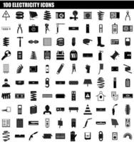 100 conjunto de iconos de electricidad, estilo simple vector