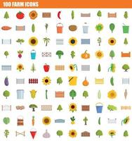100 conjunto de iconos de granja, estilo plano vector