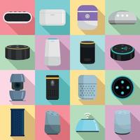 Smart speaker icons set, flat style vector