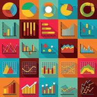 Chart diagram icon set, flat style vector