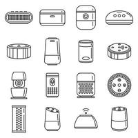 Home smart speaker icons set, outline style vector