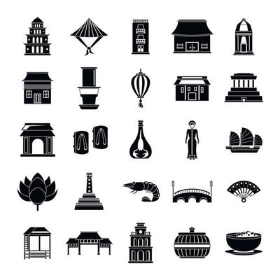 Vietnam travel tourism icons set simple style