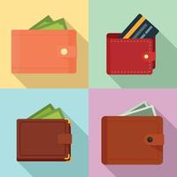 Wallet icons set, flat style vector