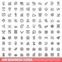 100 business icons set, outline style vector