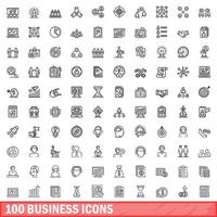 100 business icons set, outline style vector