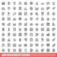 100 business icons set, outline style vector