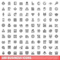 100 business icons set, outline style vector