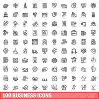 100 business icons set, outline style vector