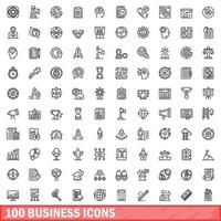 100 business icons set, outline style vector