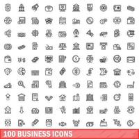 100 business icons set, outline style vector