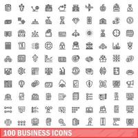 100 business icons set, outline style vector