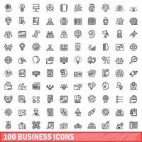 100 business icons set, outline style vector