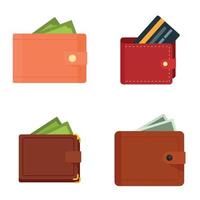 Wallet icons set, flat style vector