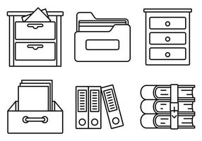 conjunto de iconos de biblioteca de archivo, estilo de esquema vector