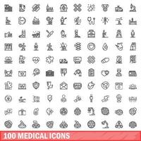 100 iconos médicos establecidos, estilo de contorno vector