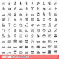 100 medical icons set, outline style vector