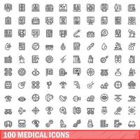 100 medical icons set, outline style vector