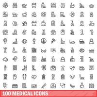 100 medical icons set, outline style vector