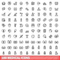 100 iconos médicos establecidos, estilo de contorno vector