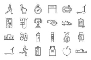 Running trail icons set, outline style vector