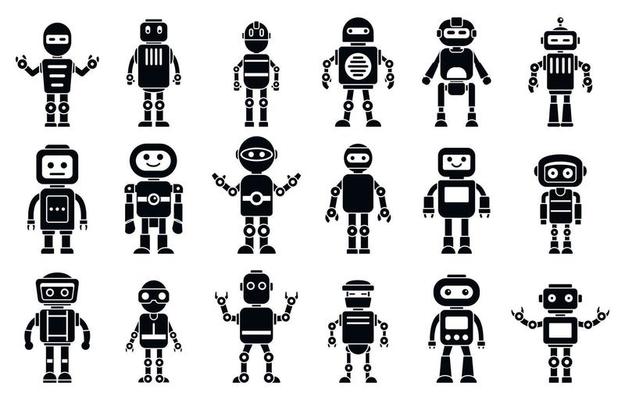 Humanoid character icons set, simple style