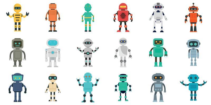 Humanoid icons set, flat style