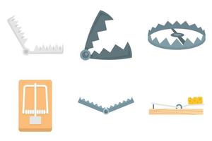 conjunto de iconos de trampa, estilo plano vector