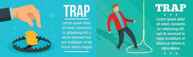 Trap banner set, flat style vector