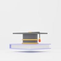 3d rendering of Graduation Cap and Certificate paper  icon on clean background for mock up and web banner. Cartoon interface design. minimal metaverse concept. photo