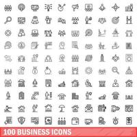 100 business icons set, outline style vector