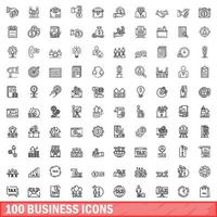 100 business icons set, outline style vector