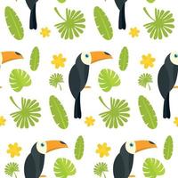 Toucan parrot bird seamless pattern, flat style vector