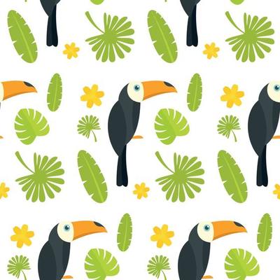 Toucan parrot bird seamless pattern, flat style