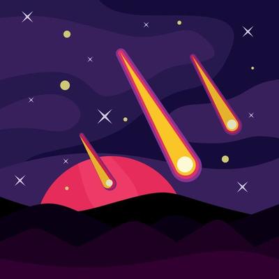 Meteorite asteroid banner concept, flat style