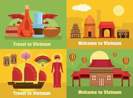 Welcome to Vietnam banner concept set, flat style vector