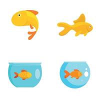 Goldfish and fishbowl icons set, flat style vector