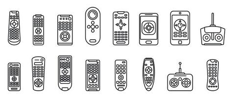 Hand remote control icons set, outline style