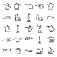 Eco steam cleaner icons set, outline style vector