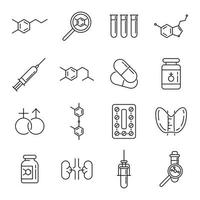 Hormones icons set, outline style vector