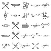 Extreme canoeing icons set, outline style vector