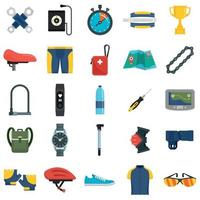 Cycling equipment icons set, flat style vector