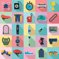 Cycling equipment icons set, flat style vector