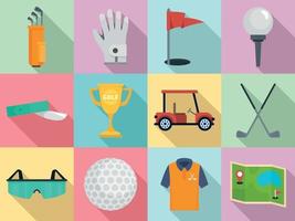 Golf icons set, flat style vector